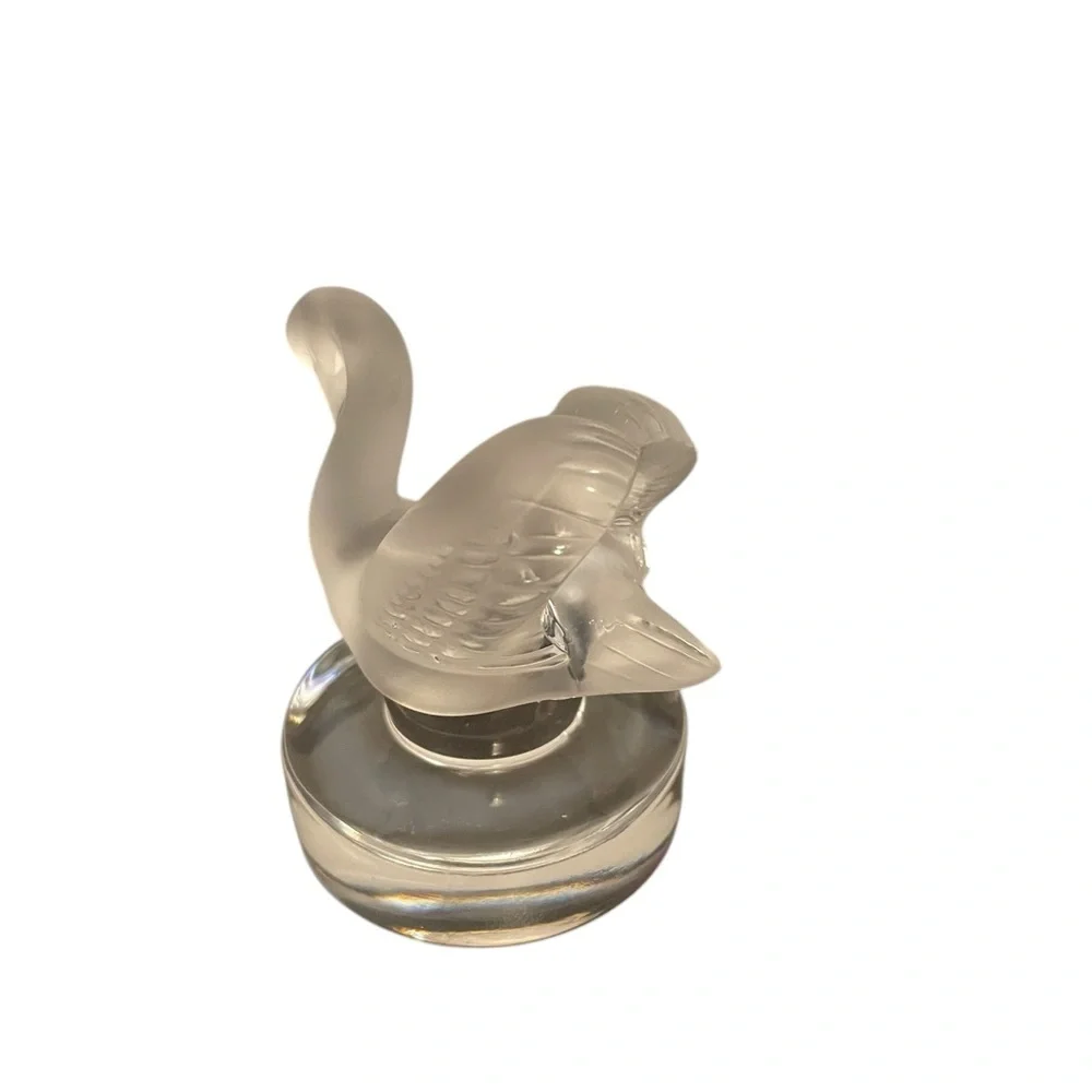 Lalique France Frosted Crystal Swan Ring Dish Signed Art Glass Vanity Tray Clear